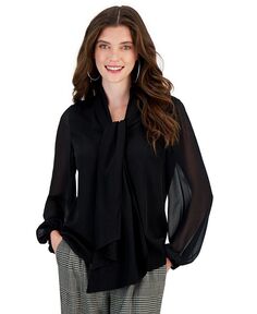 Женская блузка с прозрачным вырезом и длинными рукавами Bar III, черный