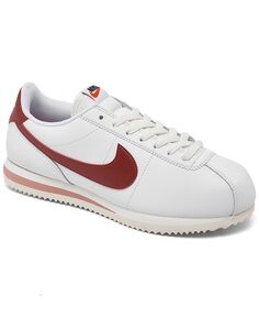 Женские классические кожаные повседневные кроссовки Cortez от Finish Line Nike, цвет White, Cedar, Red Stardust