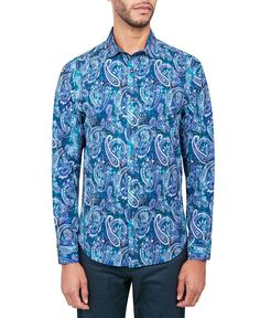 Мужская рубашка обычного кроя на пуговицах с узором пейсли в клетку без утюга Performance Society of Threads, синий