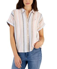 Женская полосатая рубашка с короткими рукавами «летучая мышь» Tommy Hilfiger, розовый