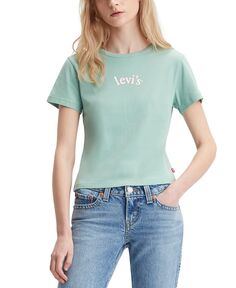 Женская хлопковая футболка с короткими рукавами и рисунком Rickie Levi&apos;s, зеленый Levis