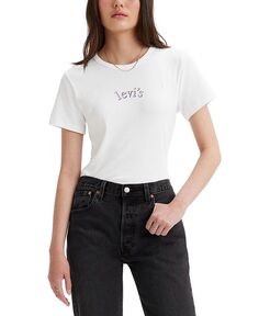 Женская хлопковая футболка с короткими рукавами и рисунком Rickie Levi&apos;s, белый Levis