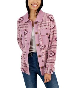 Куртка на пуговицах из шерпа с вельветовой отделкой для юниоров Hippie Rose, фиолетовый