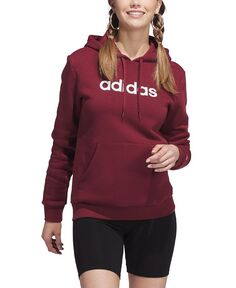 Женский флисовый пуловер с капюшоном и линейным логотипом adidas, красный