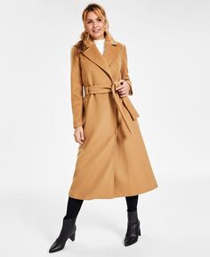 Женское однотонное шерстяное пальто с поясом I.N.C. International Concepts, тан/бежевый