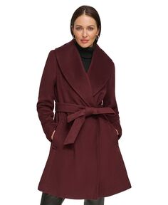 Женское полушерстяное пальто с шалевым воротником и запахом DKNY, красный