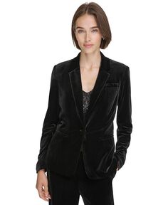 Женский бархатный пиджак на одной пуговице Calvin Klein, черный