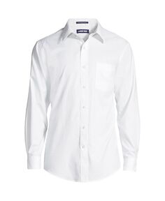 Мужская однотонная классическая рубашка с прямым воротником Supima Pinpoint без железа Lands&apos; End, белый