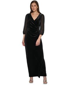 Женское бархатное платье из шифона и рукавов со сборками по бокам DKNY, черный