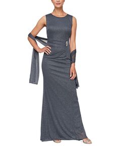 Миниатюрное платье-трапеция с круглым вырезом и запахом SL Fashions, серый