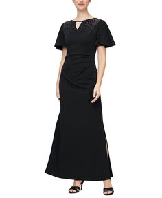 Платье Petite с развевающимися рукавами и украшением SL Fashions, черный