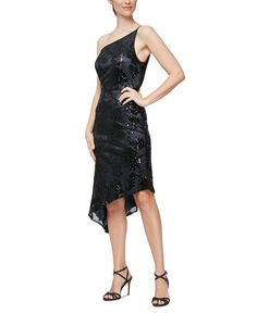 Женское платье-футляр на одно плечо с асимметричным подолом и вышивкой пайетками Alex &amp; Eve, черный