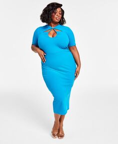 Модное облегающее платье больших размеров с вырезом Nina Parker, синий