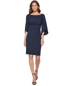 Женское платье-футляр с разрезом на рукавах и плиссировкой спереди DKNY, синий