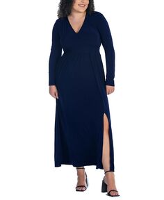 Платье макси с V-образным вырезом и длинными рукавами больших размеров 24seven Comfort Apparel, синий