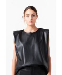 Женский кожаный топ с подкладкой на плечах Grey Lab, черный