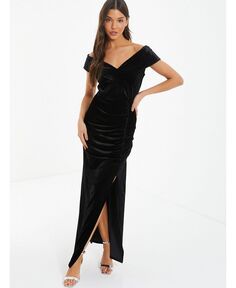 Женское бархатное платье макси со сборками и бардо QUIZ, черный