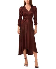 Женское платье миди с v-образным вырезом и рюшами и рукавами 3/4 MSK, тан/бежевый