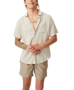 Мужская кубинская рубашка с коротким рукавом COTTON ON, тан/бежевый