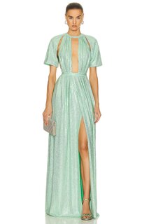 Платье Area Crystal Embellished Flutter Sleeve Gown, цвет Mint