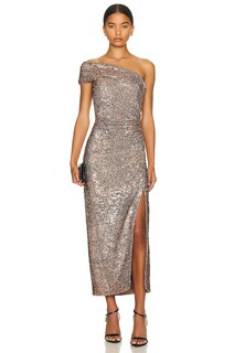 Платье миди Simkhai Zay Hammered Sequin Draped Bustier, цвет Latte