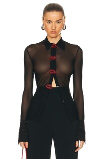 Рубашка David Koma Crystal Lip Embroidered Mesh, цвет Black &amp; Red