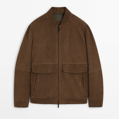 Куртка Massimo Dutti Suede Leather Bomber With Pockets, коричневый