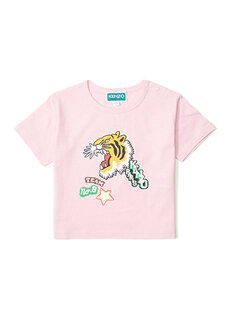 Розовая футболка с логотипом для маленьких девочек Kenzo
