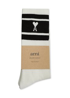 Бело-бордовые женские носки с логотипом Ami