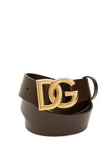 Коричневый мужской кожаный ремень с логотипом Dolce&amp;Gabbana