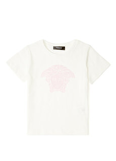 Бело-розовая футболка с логотипом для девочек Versace