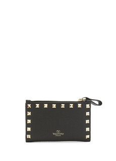 Женский кожаный кошелек с черным логотипом Valentino Garavani