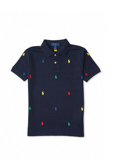 Темно-синяя футболка для мальчиков с воротником-поло и логотипом Polo Ralph Lauren