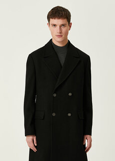 Черное шерстяное пальто в стиле милитари Beymen