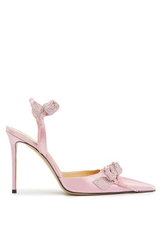 Розовые шелковые туфли на каблуке с цветочной аппликацией и камнями Mach&amp;Mach Mach&Mach