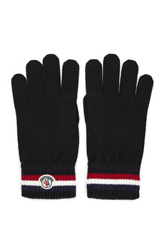 Черные мужские шерстяные перчатки с логотипом Moncler