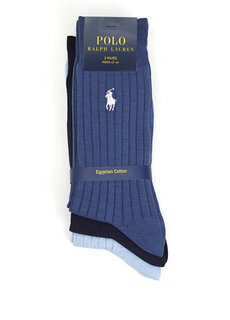 Синие мужские носки-тройки с логотипом Polo Ralph Lauren