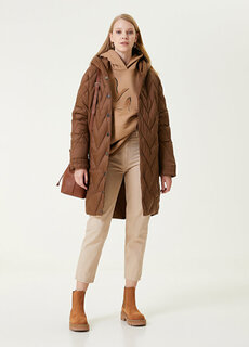 Стеганое длинное пальто светло-коричневого цвета с капюшоном Beymen