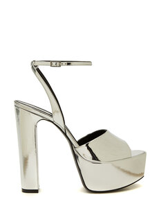 Серебряные женские кожаные сандалии Saint Laurent