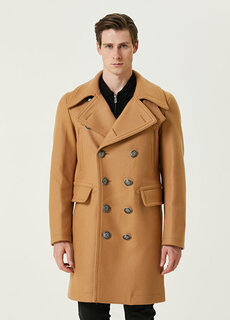 Светло-коричневое шерстяное пальто Dsquared2