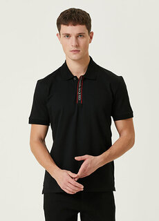 Черная футболка с воротником-поло и полосатым логотипом Alexander McQueen