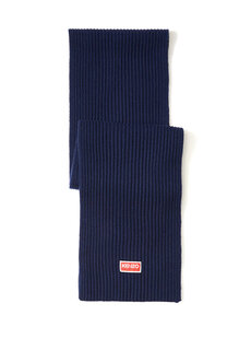 Темно-синий мужской шерстяной шарф с логотипом Kenzo