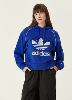 Синяя толстовка с капюшоном и большим логотипом Adidas