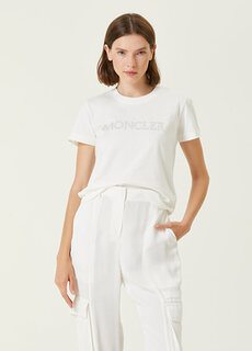 Белая футболка с круглым вырезом и логотипом stone Moncler