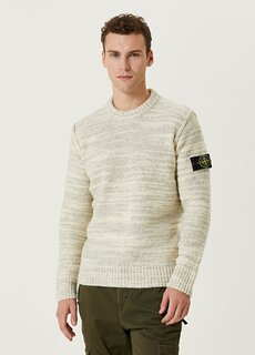 Бежевый шерстяной свитер с логотипом Stone Island