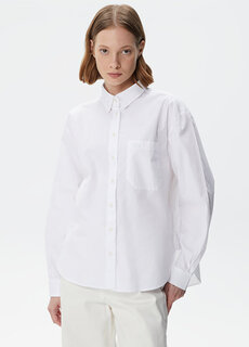 Женская белая рубашка оверсайз с принтом Lacoste