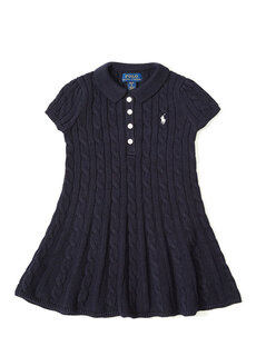 Платье для девочки темно-синего цвета с логотипом Polo Ralph Lauren