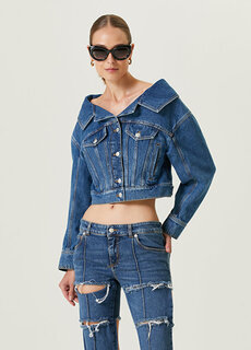 Синяя укороченная джинсовая куртка с низкими плечами Alexander McQueen