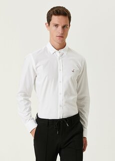 Белая мини-рубашка с квадратной текстурой приталенного кроя Beymen