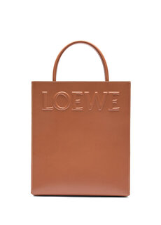 Женская кожаная сумка для покупок с коричневым логотипом Loewe